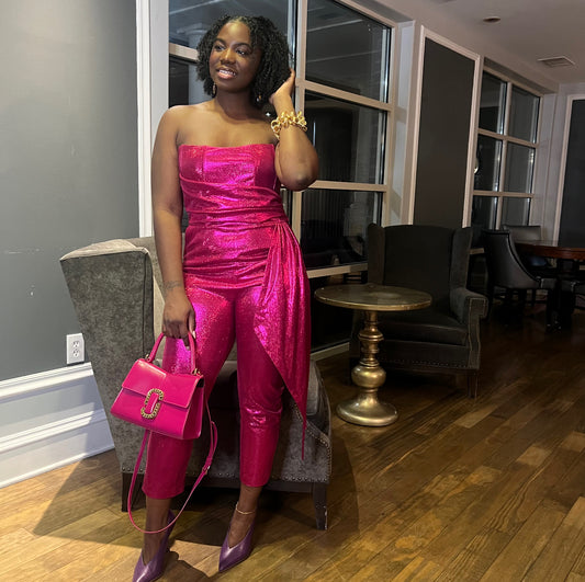 Fuchsia Glam Strapless Jumpsuit