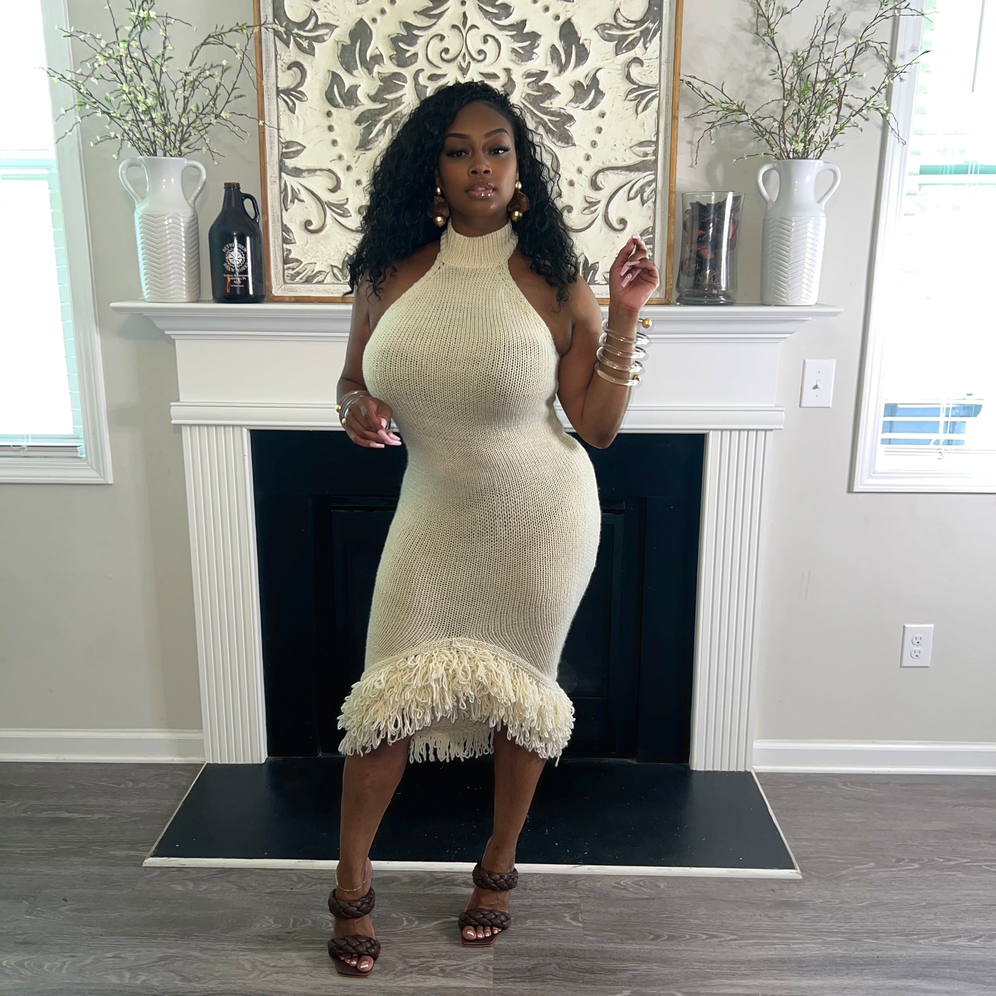 Nia Knit Fringe Dress