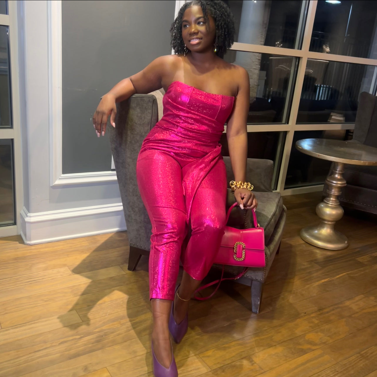 Fuchsia Glam Strapless Jumpsuit